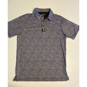 Bogey Bros Mens Small Performance Golf Polo Shirt NWT Black White Maze Print